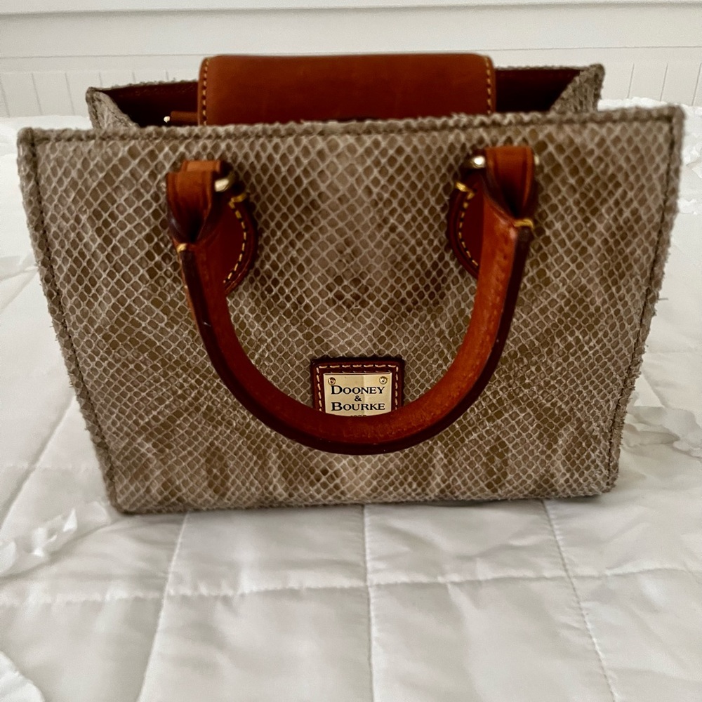 Python Snake Print Leather W/ Brown Leather Trim … - image 1